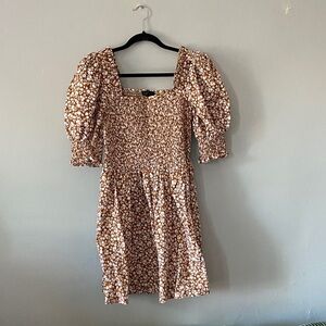 1. State Brown Floral Smocked Mini Dress with Puff Sleeves